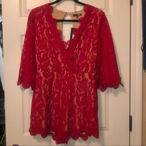 Red lace/nude romper. NWT. Never worn Fashion Nova